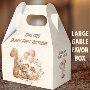 Fall Bear Pumpkin Boy 1st Birthday Large Favour Box