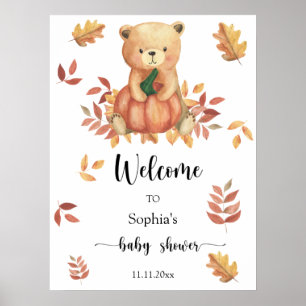 Fall Bear with Pumpkin - Welcome baby shower Poster