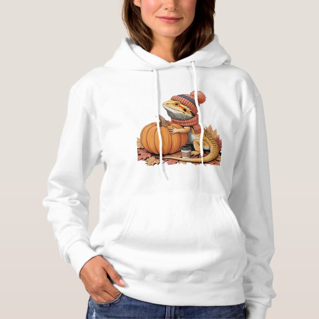 Fall Bearded Dragon with Pumpkin Art Hoodie (Front)