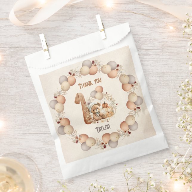 Fall beary 1st Birthday Favour Bags (Clipped)
