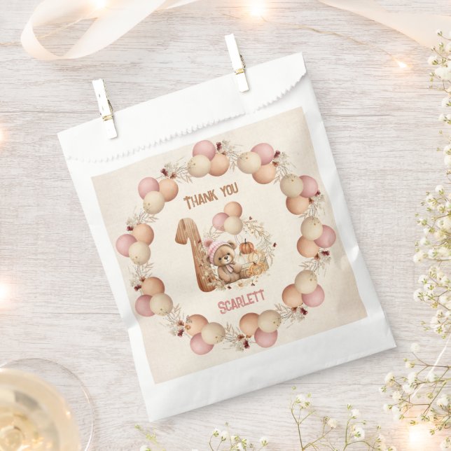 Fall beary 1st Birthday Girl Favour Bags (Clipped)