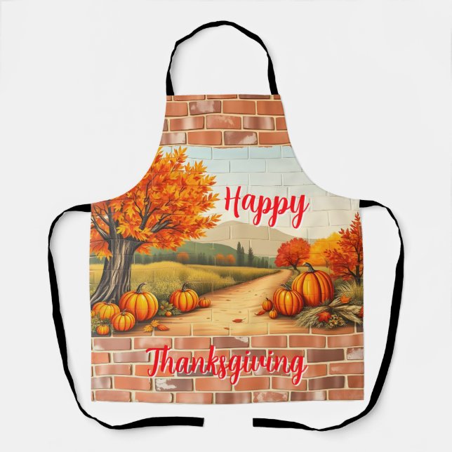 Fall Beautiful Modern Happy Thanksgiving Apron (Front)