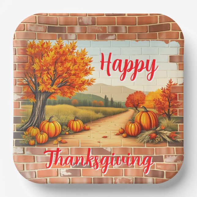 Fall Beautiful Modern Happy Thanksgiving Paper Plate (Front)