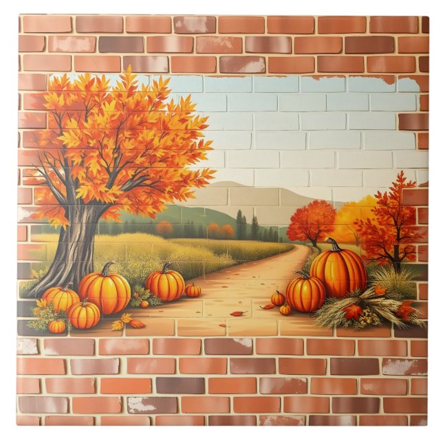 Fall Beautiful Modern Happy Thanksgiving Tile (Front)