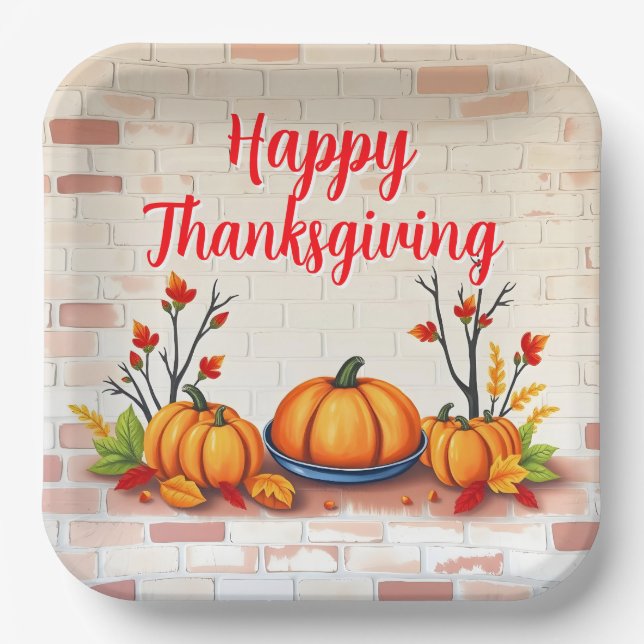 Fall Beautiful Popular Happy Thanksgiving Paper Plate (Front)