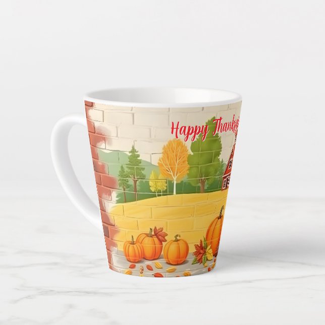 Fall Beautiful Trendy Happy Thanksgiving Latte Mug (Left Angle)