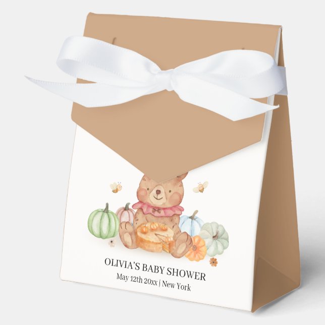 Fall Bee Cutie Pumpkin Pie Teddy Bear Baby Shower  Favour Box (Front)