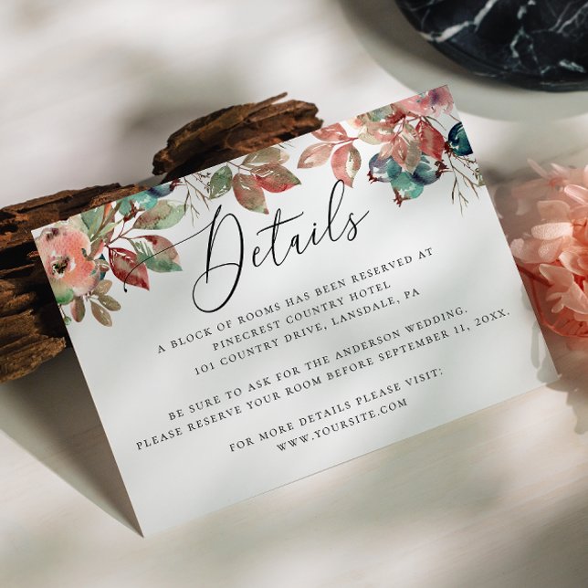 Fall Berry Wedding Details | Watercolor Leaves Enclosure Card (Creator Uploaded)