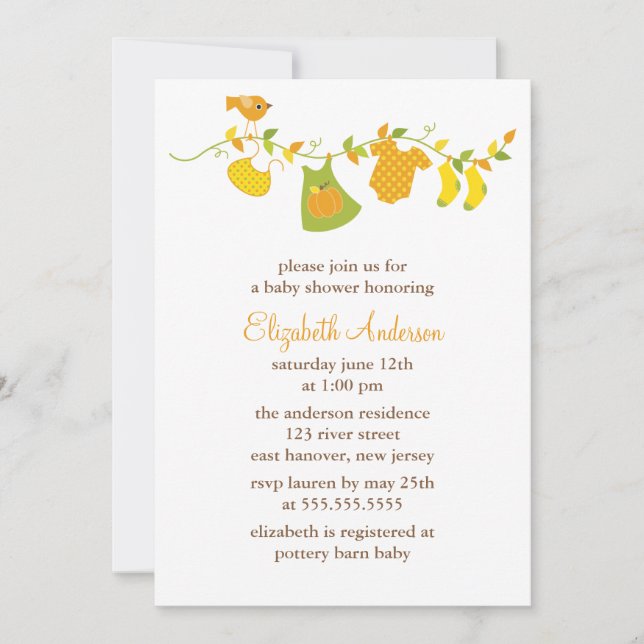 Fall Birds Autumn Themed Girl Baby Shower Invitation (Front)