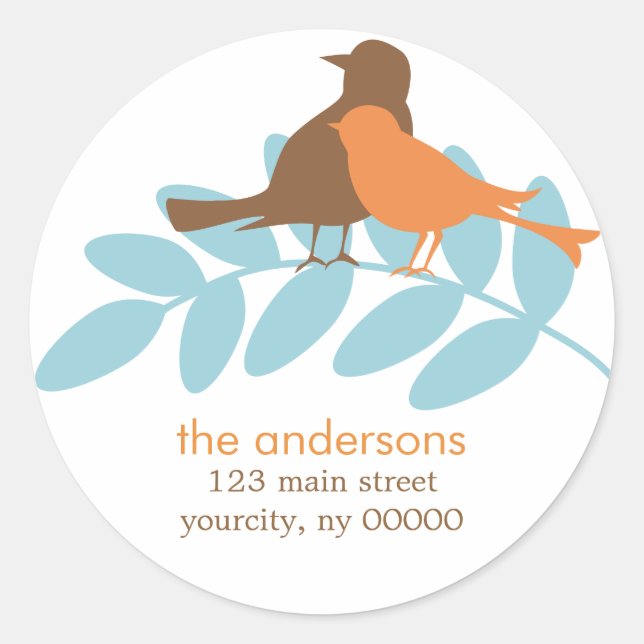 Fall Birds Round Address Labels or Stickers (Front)