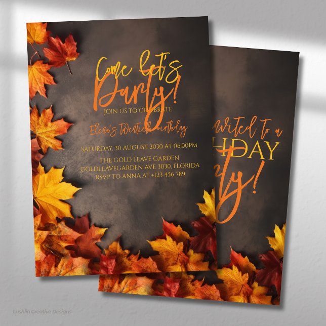 Fall Birthday Autumn Leaves Rustic Celebration Invitation (Creator Uploaded)