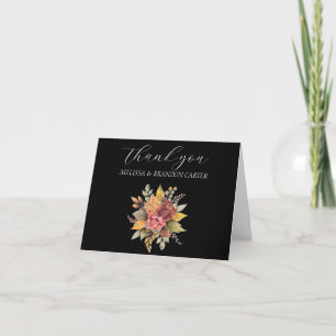 Fall Black Boho Autumn Floral Wedding Thank you Card