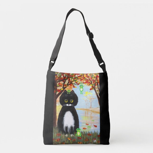 Fall Black Cat Frogs Crossbody Bag (Back)