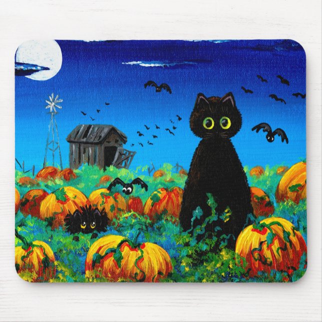Fall Black Cat Pumpkin Patch Mouse Mat (Front)