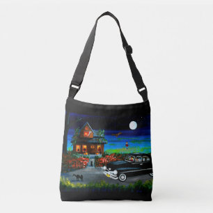 Fall Black Cats Haunted House Old Car Halloween Crossbody Bag
