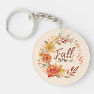 Fall Blessings – Autumn Leaves & Floral Wreath Key Ring