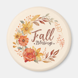 Fall Blessings – Autumn Leaves & Floral Wreath Magnet