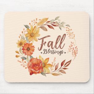Fall Blessings – Autumn Leaves & Floral Wreath Mouse Mat