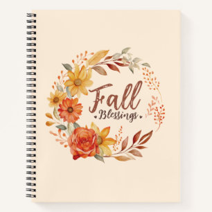 Fall Blessings – Autumn Leaves & Floral Wreath Notebook