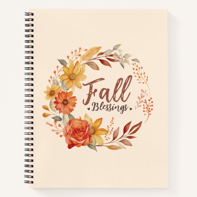 Fall Blessings – Autumn Leaves & Floral Wreath Notebook (Front)