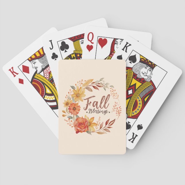Fall Blessings – Autumn Leaves & Floral Wreath Playing Cards (Back)