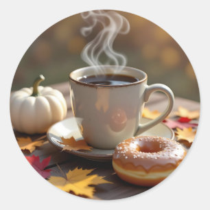 Fall Blessings, Warm Coffee and a Doughnut Classic Round Sticker