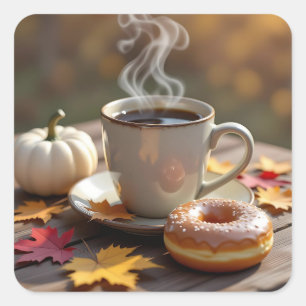 Fall Blessings, Warm Coffee and a Doughnut Square Sticker