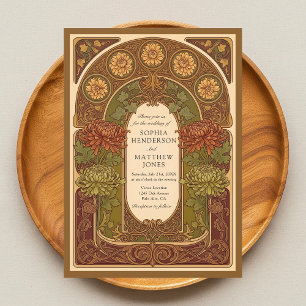Fall Blossom Art Nouveau Wedding Invitation