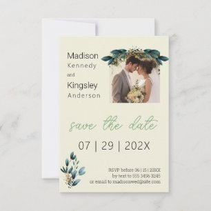 Fall Blue and Gold Floral Save the Date Photo