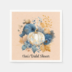 Fall Blue and Orange Pumpkin Peony Wedding Napkin