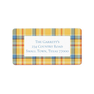 Fall Blue and Yellow Plaid Personalised Address Label