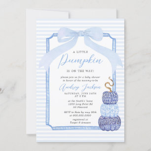 Fall Blue Chinoiserie Blue Pumpkin Baby Shower Inv Invitation