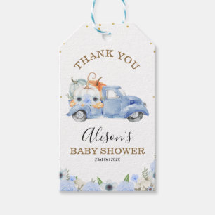 Fall Blue Floral Pumpkin Truck Baby Shower Gift Tags