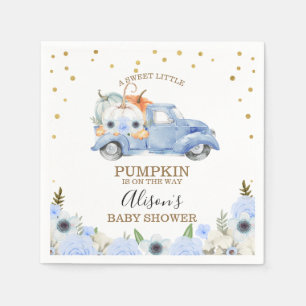 Fall Blue Floral Pumpkin Truck Baby Shower Napkin