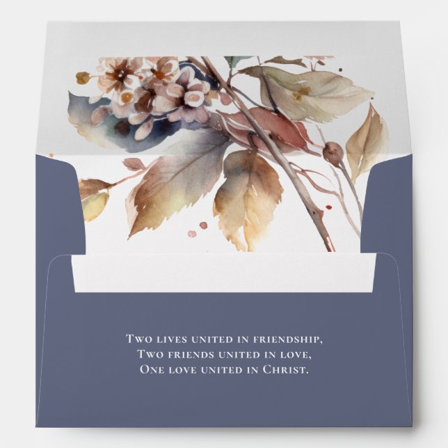 Fall Blue Gold Red Leaves Christian Quote Wedding Envelope (Back (Bottom))