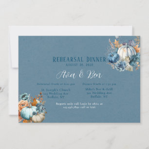 Fall Blue Orange Pumpkin Peony Rehearsal Dinner Invitation