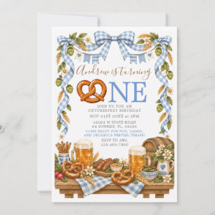 Fall Blue Pretzel Oktoberfest First Birthday  Invitation