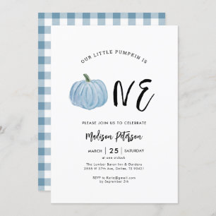Fall Blue Pumpkin 1st Boy Birthday Party Invitation