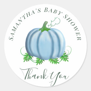 Fall Blue Pumpkin Baby Shower Boy Classic Round Sticker