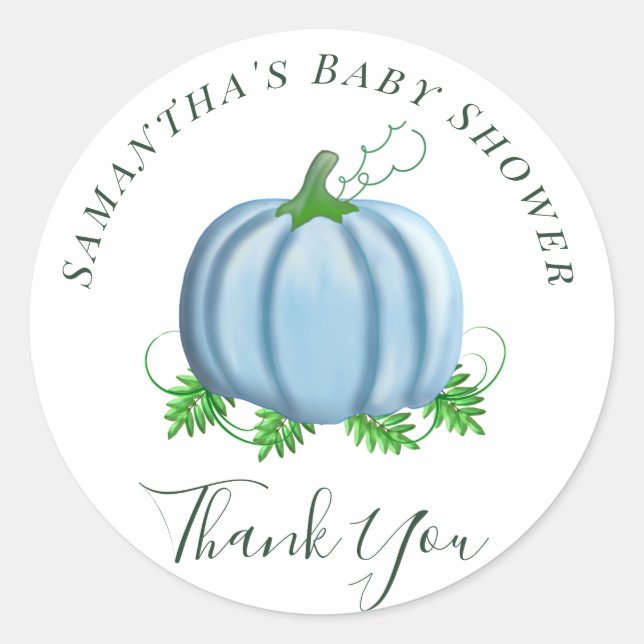 Fall Blue Pumpkin Baby Shower Boy Classic Round Sticker (Front)