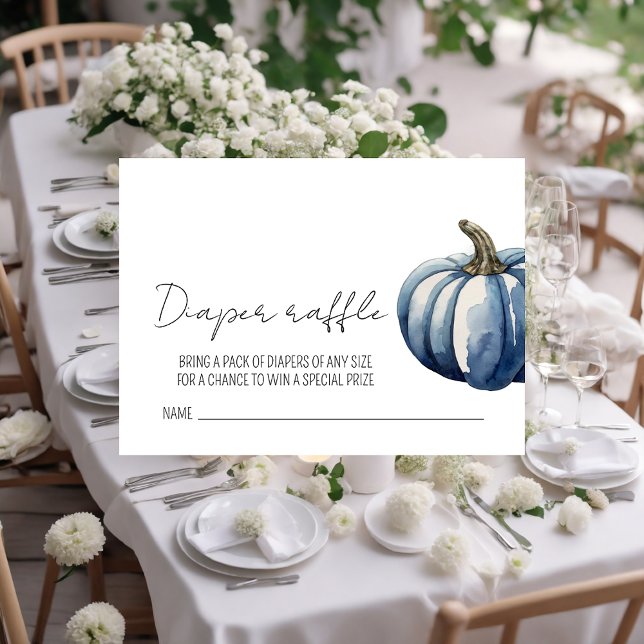Fall Blue Pumpkin Baby Shower  Diaper Raffle Enclosure Card (Creator Uploaded)