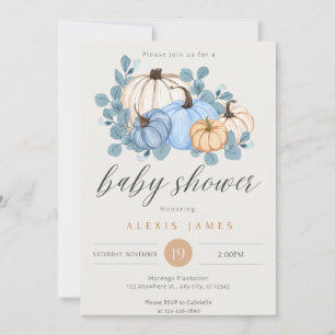 Fall Blue Pumpkin Baby Shower Invitation