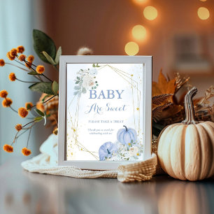 Fall Blue Pumpkin Boy baby shower Favour sign