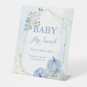 Fall Blue Pumpkin Boy baby shower Favour sign