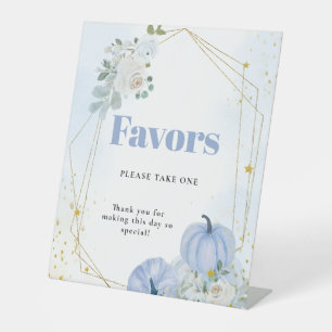Fall Blue Pumpkin Boy Baby shower Favours Sign