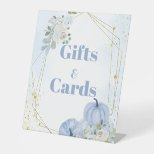 Fall Blue Pumpkin Boy Baby shower Gift & Card Sign