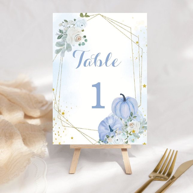 Fall Blue Pumpkin Boy Baby Shower Party Table Number (Creator Uploaded)