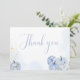 Fall Blue Pumpkin Boy Baby Shower Thank You Card