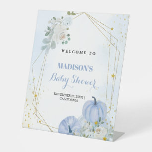 Fall Blue Pumpkin  Boy Baby shower Welcome Sign