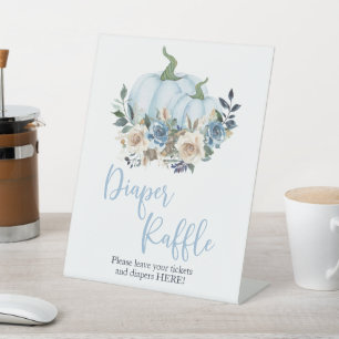 Fall Blue Pumpkin Boy Shower Diaper Raffle Sign